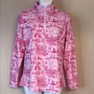 Katherine Way Ana‎ Maria Pink Patterned Quarter-Zip Pullover size Small